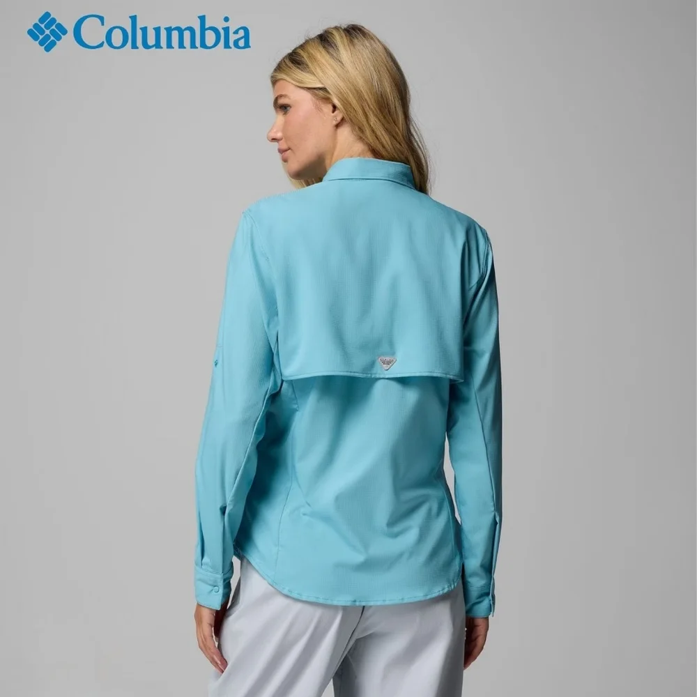 Columbia PFG Omni-Shade Long Sleeve Shirt Women's M Blue Coral Pink Plaid - Picture 7 of 16